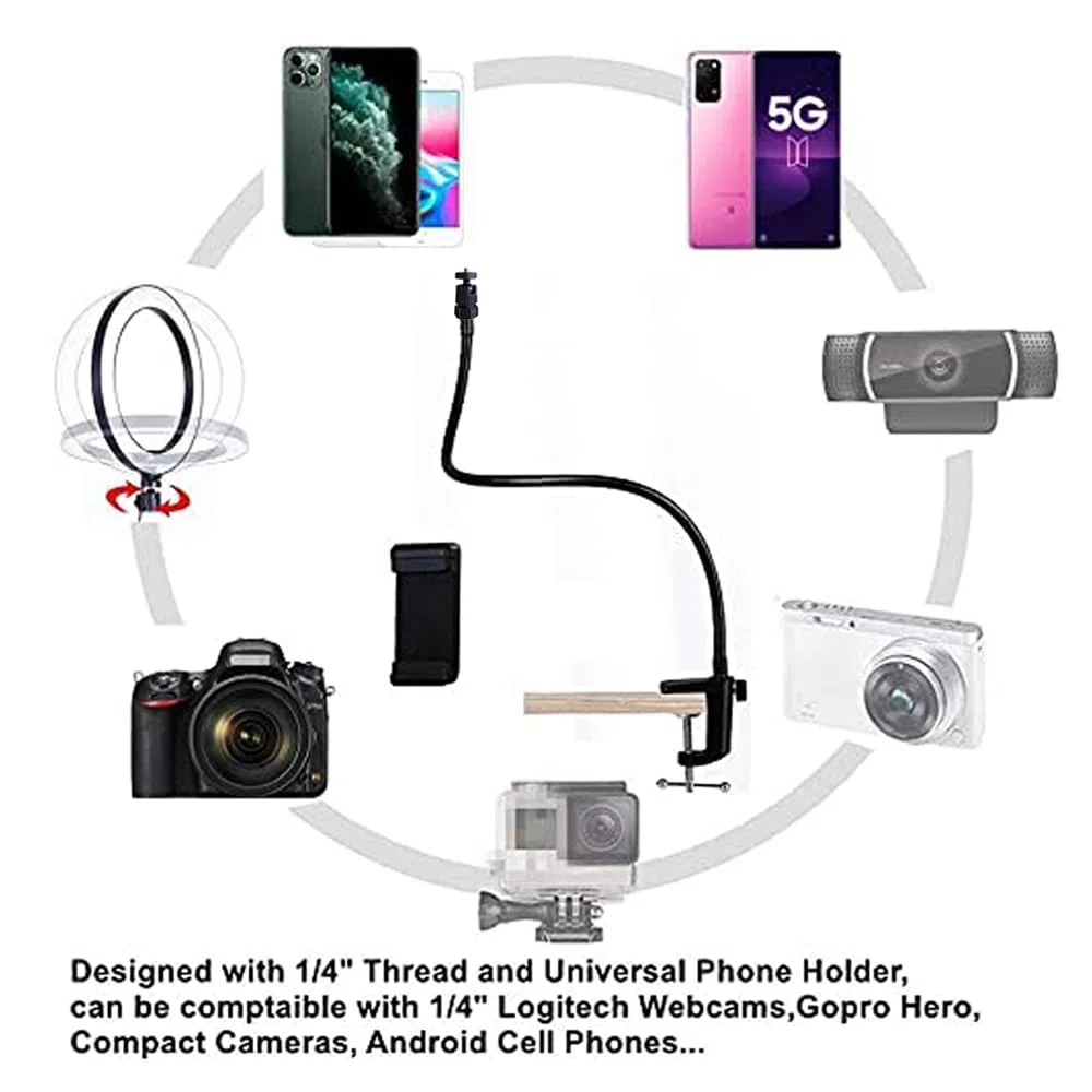 Supporto per webcam da 27 pollici, regolabile a collo di cigno fotocamera, supporto a morsetto per tutti i telefoni cellulari, Logitech Webcam C922 C930 C920 C615 ecc. (filettatura 1/4")