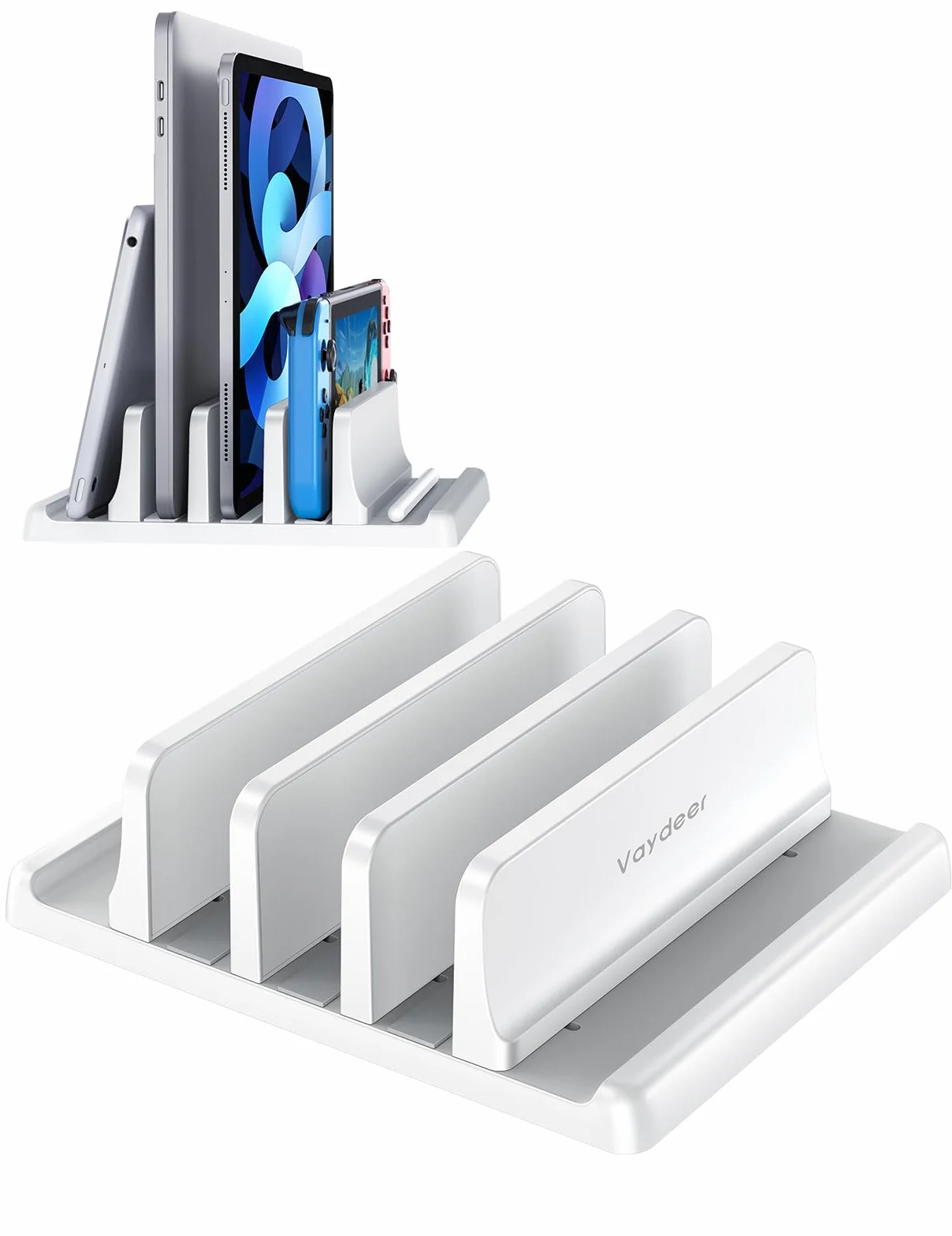 VAYDEER Supporto verticale per laptop, supporto verticale 3 in 1 salvaspazio per posizionamento verticale, compatibile con MacBook Air, MacBook Pro, iPad, tablet notebook fino a 17,3 pollici, bianco