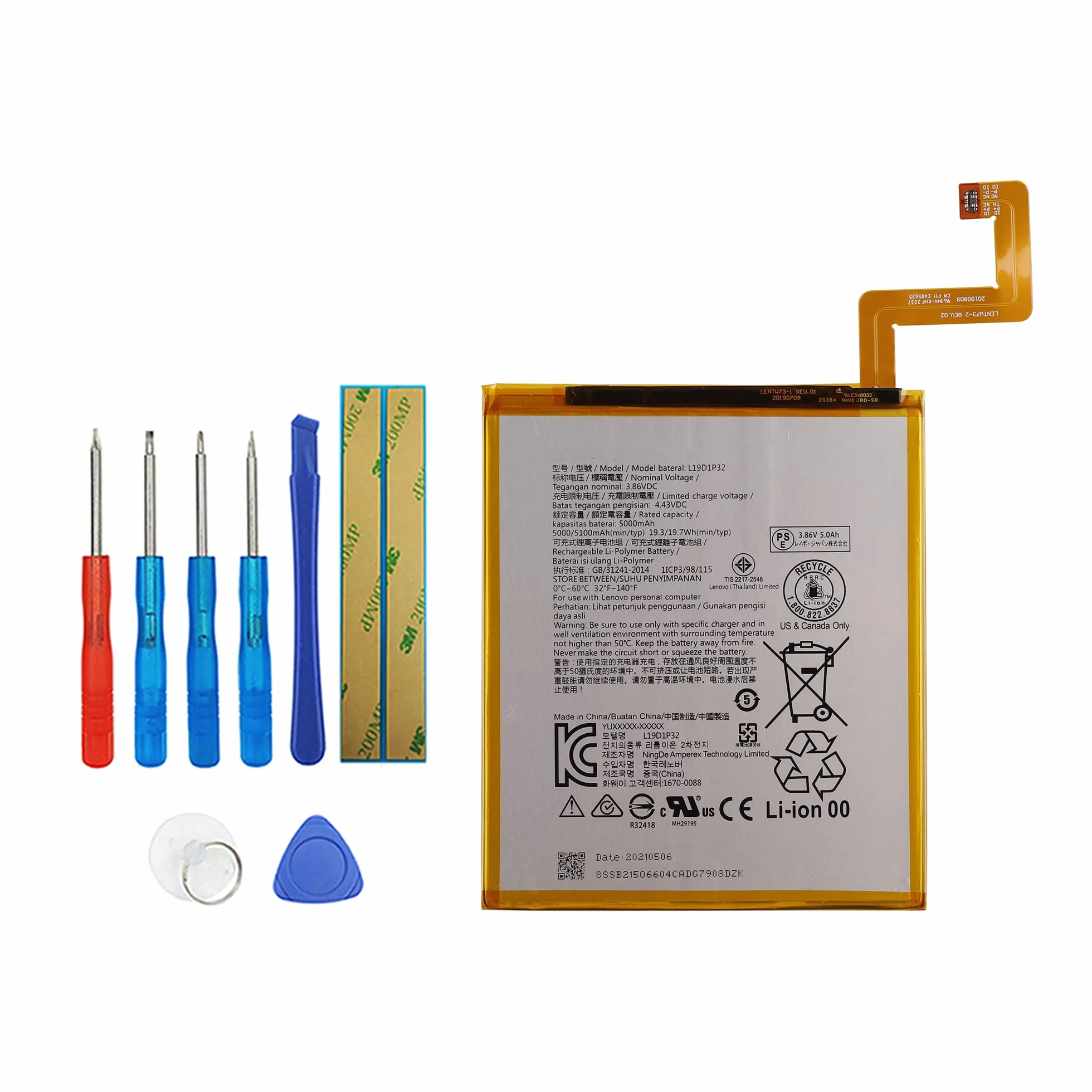 Batteria L19D1P32 per Lenovo Tab M10 Plus TB-X606F TB-X606X 10.3" con toolkit