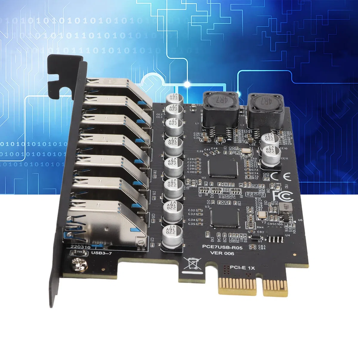 HUB da PCI-E a USB 3.2 a 7 Porte, Scheda di Espansione PCIE, Scheda Adattatore Extender PCI Express per Controller Esterno da 5 Gbps per Desktop XP, 7, 8, 10,11