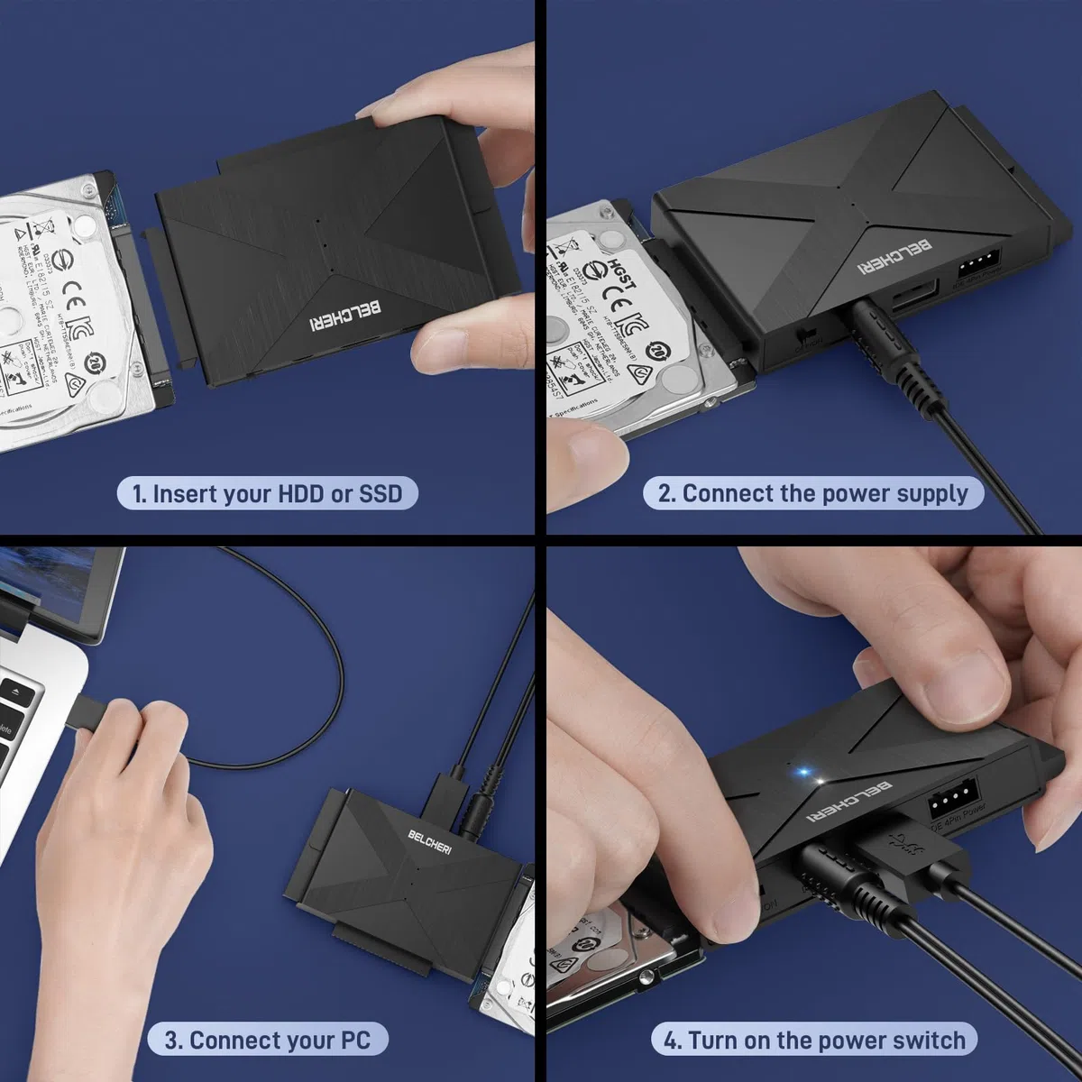 Adattatore USB 3.0 a IDE e SATA, Adattatore per Disco Rigido Esterno Universale da 2,5 o 3,5 Pollici SATA o IDE HDD SSD, Convertitore IDE e SATA con Adattatore di Alimentazione da 12V