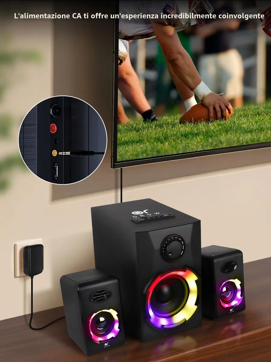 OR O R O W OROW Altoparlanti per computer, 40W AC,Casse PC Con Subwoofer,Luci LED Sincronizzate con Musica,Supporto Bluetooth/USB/TF/3.5mm, Altoparlanti per PC/Desktop/Monitor/Portatile/TV/Tel