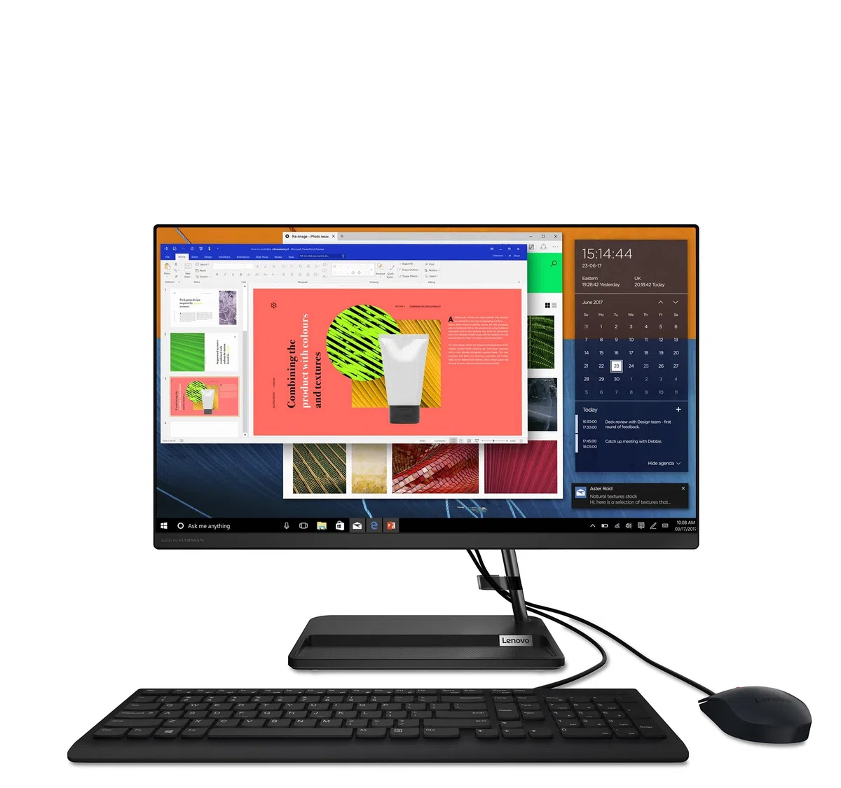 Lenovo IdeaCentre AIO 3 24ITL6 - Computer portatile 23.8'' FHD nero (Intel Core i5, RAM 8 GB, 1 TB HHDD+128 GB SSD,Intel Iris XE Graphics, Windows 10 Home), tastiera USB Calliope, AZERTY