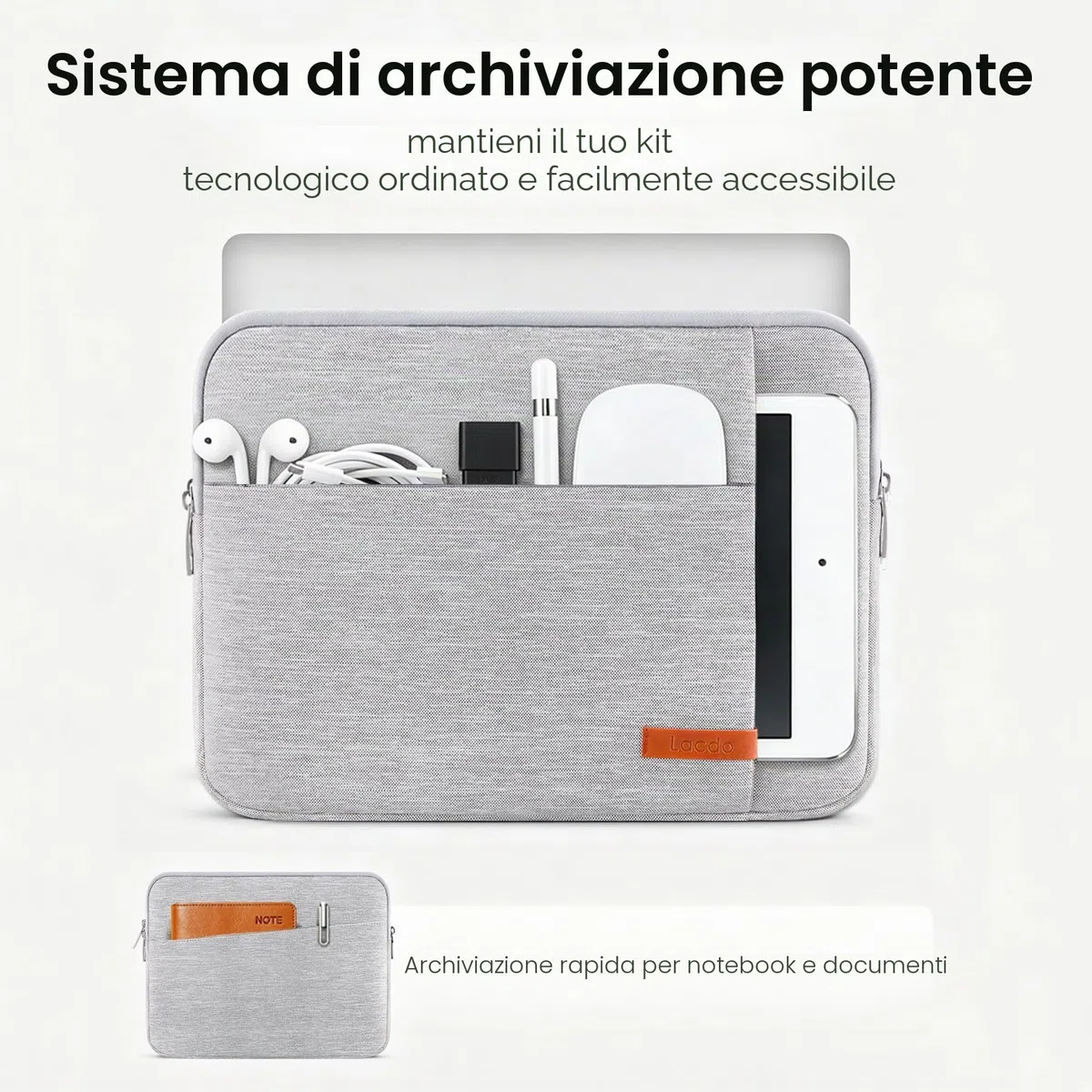 Lacdo Borsa Protettiva Custodia per 13 pollici Microsoft New Surface Pro 11th Copilot + PC, Surface Pro 10/9/8/X/7/6/5, 12.4 pollici Microsoft Surface Laptop Go 3/2/1, Grigio