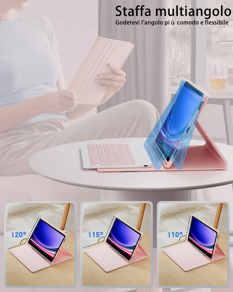 Cover Per Samsung Galaxy Tab S10 Ultra/S9 Ultra/S8 Ultra 14.6 Pollici con Bluetooth Wireless Italiano tastiera (QWERTY) e Mouse Coperchio Protettivo con Scanalatura Portapenna Keyboard Case Rosa