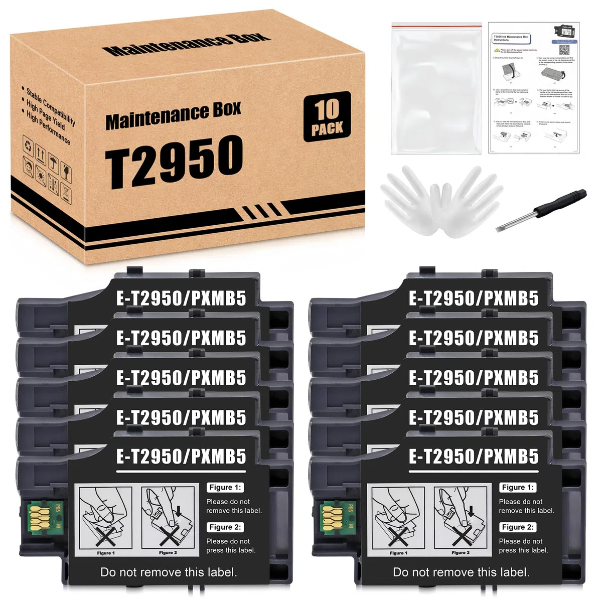 Compatibile con scatola di manutenzione T2950 T295000 C13T295000 PXMB5, compatibile con EPS Workforce WF-100 WF-110 WF-100W (10 pezzi)