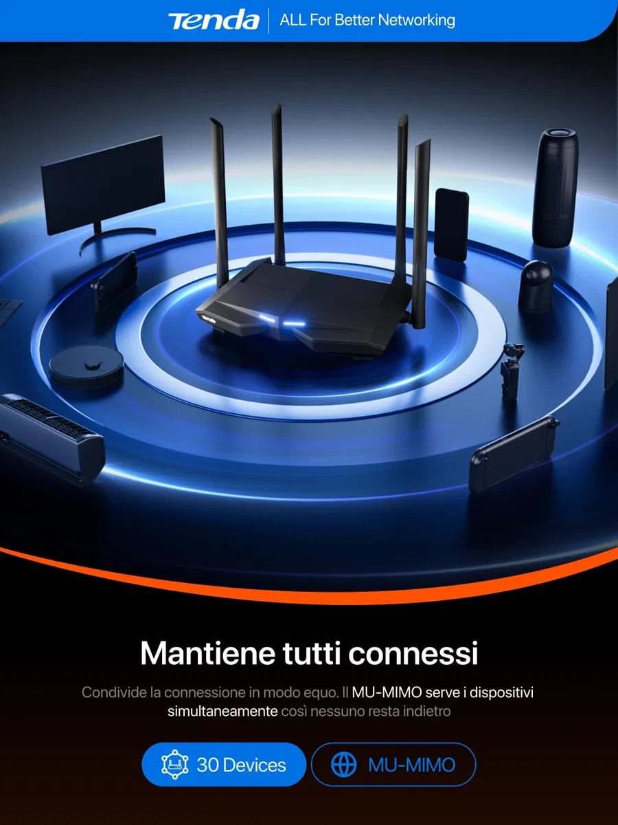 Tenda AC10 Gigabit Router Wi-Fi Dual Band AC1200 Wireless, 4 Porte Gigabit, Parental Control e Rete Ospiti, IPTV, VPN Server, IPv6, WPS, Adatto per Case a Un Piano