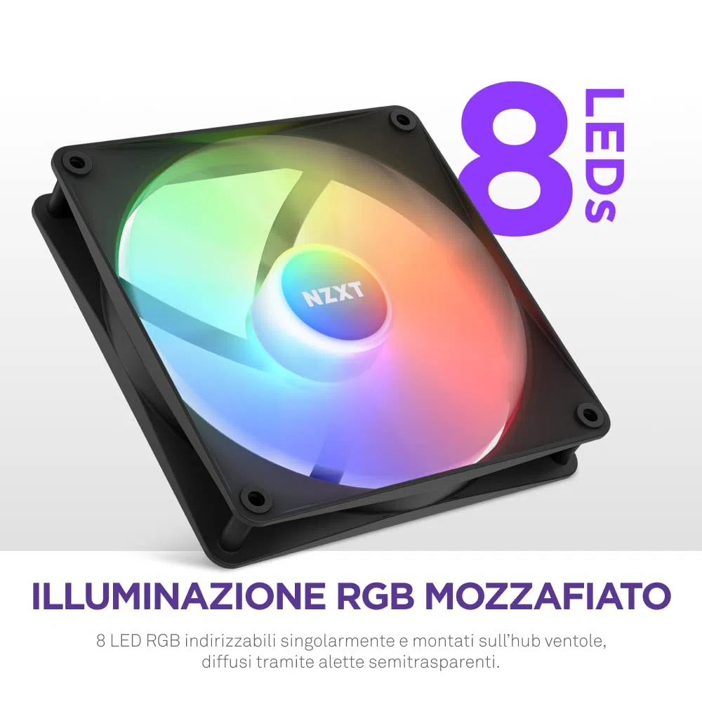 NZXT F140 RGB Core - RF-C14SF-B1 - Ventola RGB montata su hub 140mm - 8 LED indirizzabili singolarmente - Valori elevati di pressione statica e di flusso d'aria - Controllo PWM - Nero