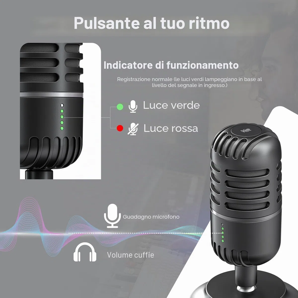 Microfono pc, microfono streaming per PC, PS4, PS5, condensatore microphones USB C per giochi, podcast, registrazioni, streaming, con muto/gain, adattatore per telefono, compatibile con Mac, Winows