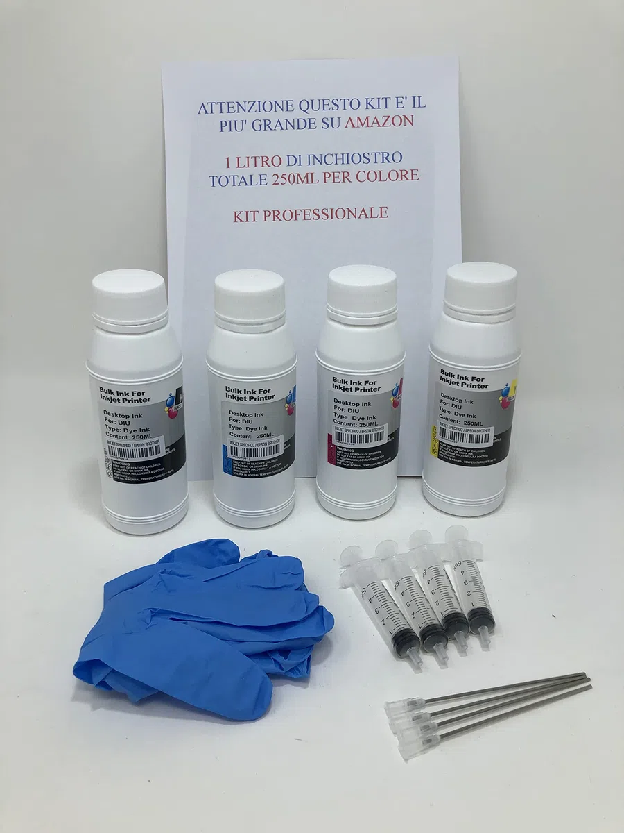 SOLOSHOPITALIA - Kit di ricarica per inchiostro, 1 LITRO, compatibile con stampanti a getto d'inchiostro desktop HP, Canon, Brother, Epson, Lexmark