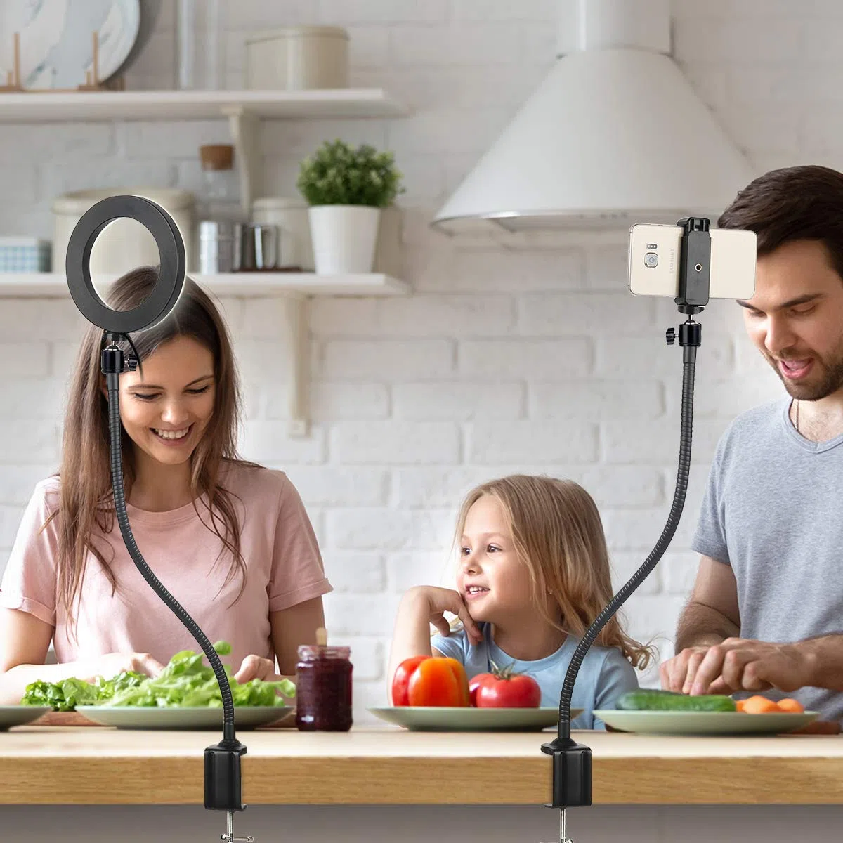 Luce per webcam streaming, supporto per webcam con anello luminoso da 20 cm, kit di montaggio per Logitech Streamcam C920s C920 C922x C922 C930e C930 C925e C615 Brio, doppio
