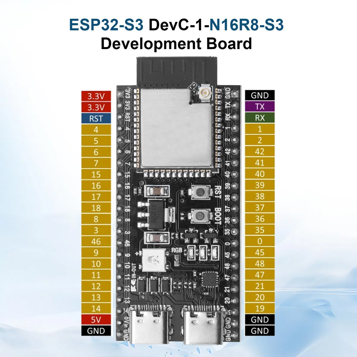 Scheda di sviluppo ESP32-S3 DevC-1-N16R8-S3 con scheda di espansione AYWHP Wi-Fi + BLE MCU ESP32-S3 Modulo completamente integrato Compatibile con Arduino (2 pezzi)