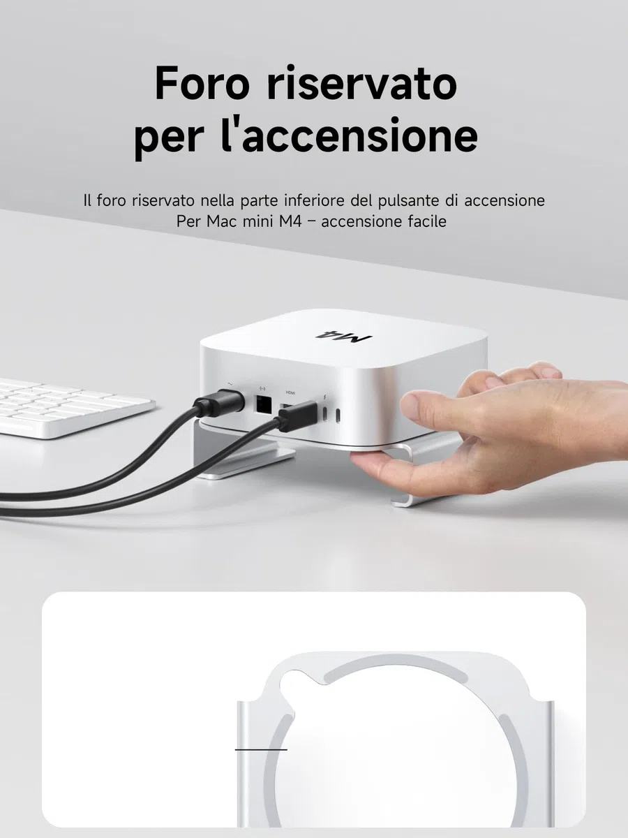 Hagibis Mac Mini M4 Supporto, Compatibile Con Mac Mini, In Lega Di Alluminio – Struttura Rialzata Con Ventilazione E Accesso Facilitato Ai Cavi (MMS03)