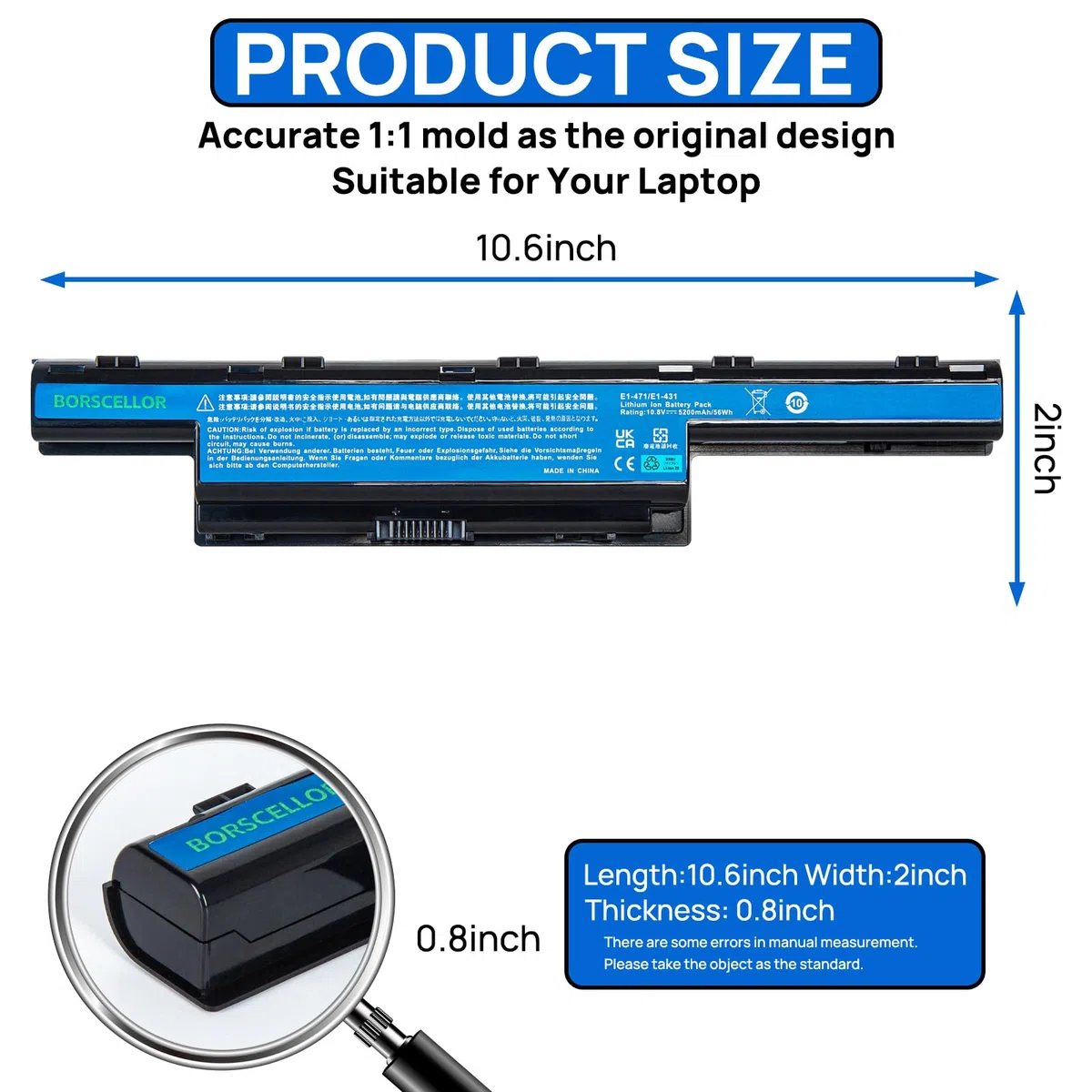 AS10D31 Batteria per Laptop Acer AS10D3E AS10D41 AS10D51 AS10D5E AS10D61 AS10D81 AS10G31 BTP-DTBM Aspire 4771 4771G 4771Z 5250 5251 5552 5733 5742 5750 E640 5750G