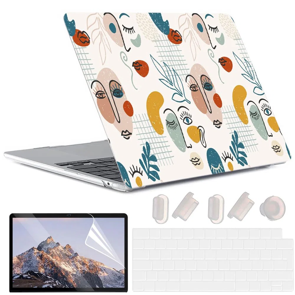4 in 1 Custodia per MacBook Air 13,6 Pollici M3 M2 2024 A3113 e 2022 A2681, Cover Plastica Rigida Ultra Sottile + Tastiera Cover for Mac Air 13 M2 M3, Volto Umano Astratto 15