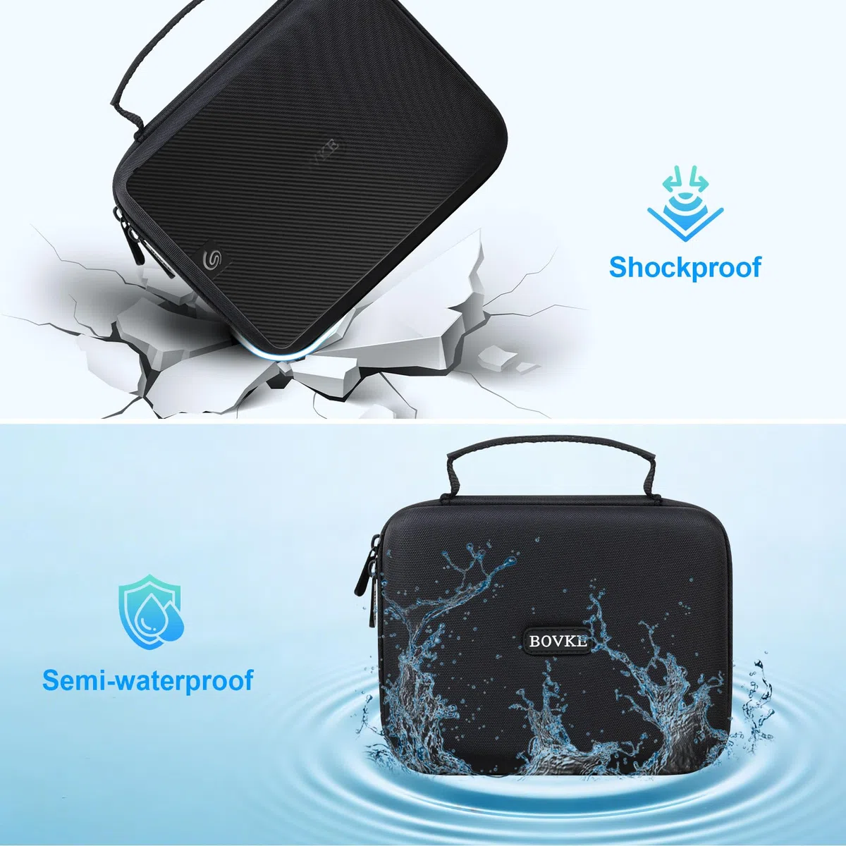 BOVKE Custodia per Seagate Expansion WD Elements My Book Hard Disk Esterno Desktop HDD 6TB 8TB 10TB 12TB 14TB 16TB 18TB 22TB 24TB 26TB 28TB, Custodia da Trasporto HDD Desktop Portatile, Nero+Nero