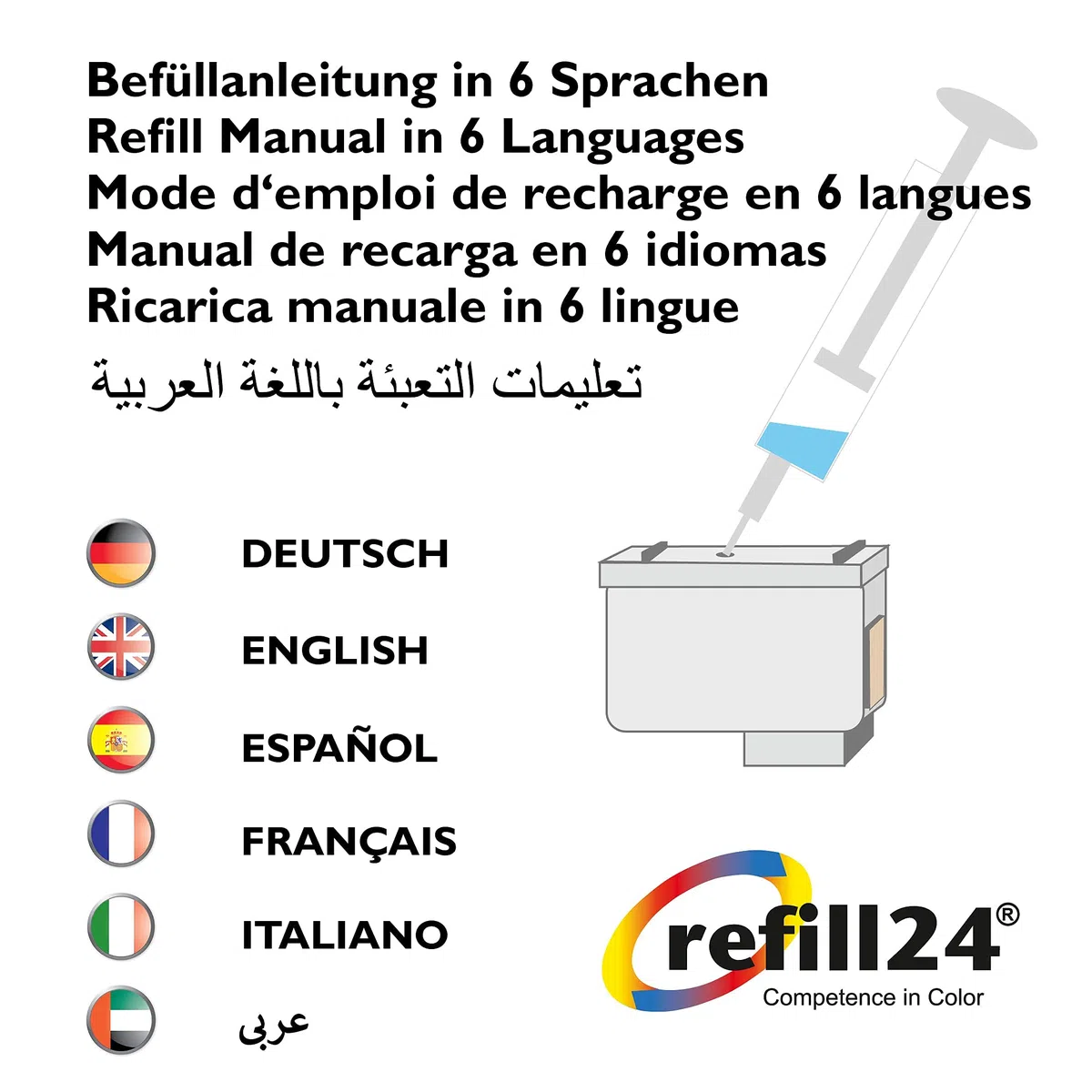 refill24 Kit di ricarica compatibile per cartucce d'inchiostro HP 301, 301 XL nero e a colori, include clip e accessori + 200 ml inchiostro