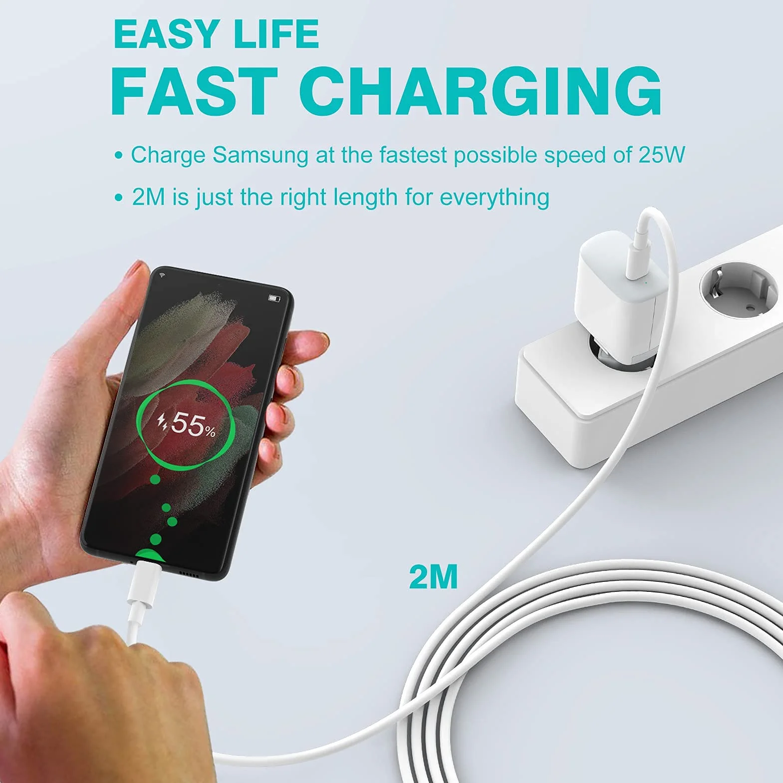 30W Caricatore USB C Compatibile con MacBook Air 13 12, iPad Pro 13, 12.9, 11 2024 2023 2022 2021 2020 2019 M4 M2 M1, iPad Air 5 4, Mini 6, iPad 10, iPhone 15, Google Pixel 8 7, Cavo USB-C da 6.6FT