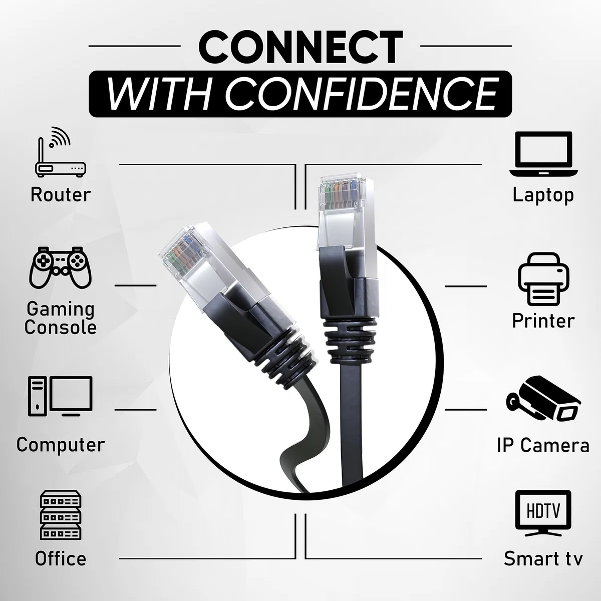 Mr. Tronic Cavo Ethernet Cat 7 da 20m Piatto, Cavo di Rete LAN Cat 7 ad Alta Velocità con Connettori RJ45 Per una Connessione Internet Veloce 10 Gbps - Cavo Patch | SFTP (20 Metri, Nero)