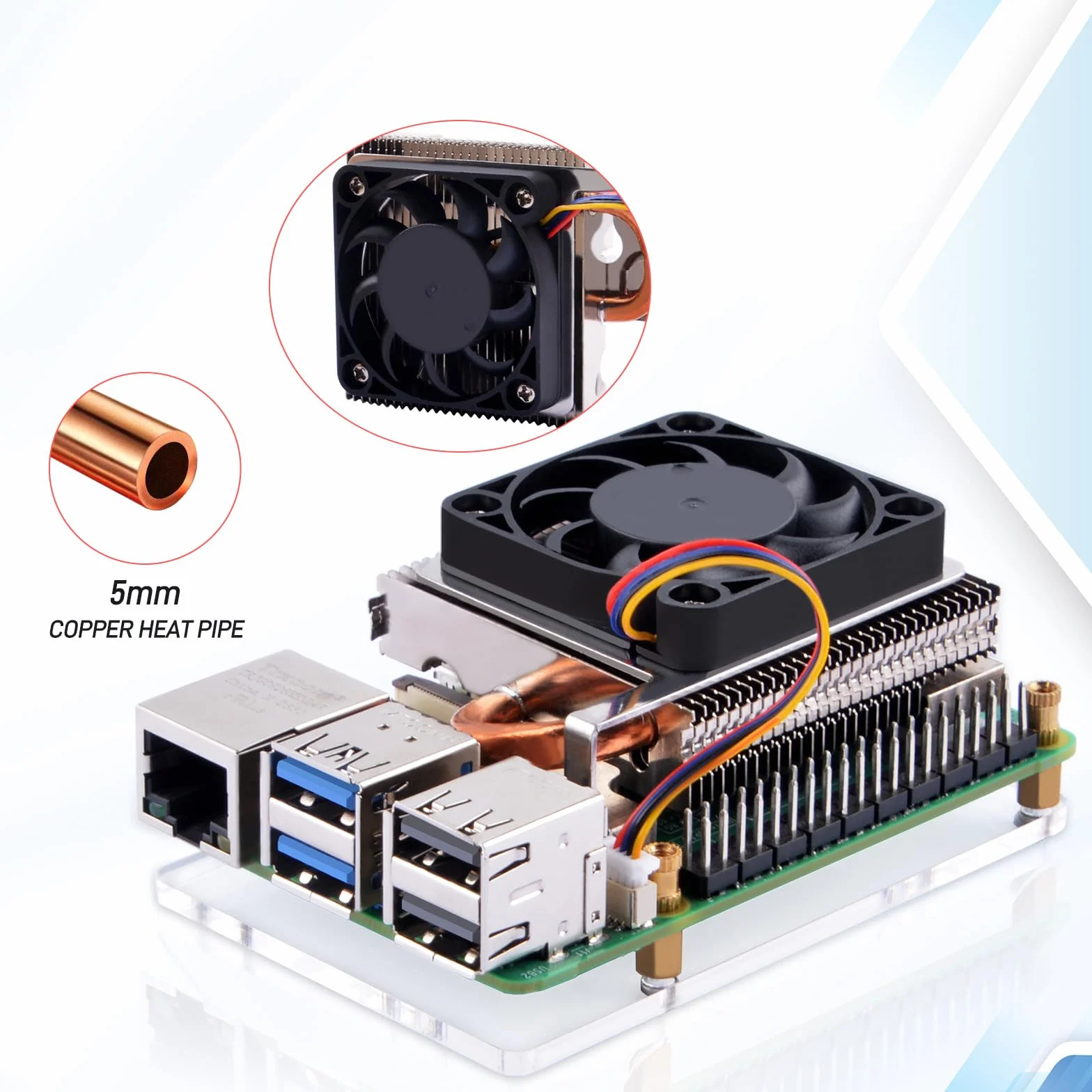 GeeekPi Ultra Thin Ice Tower Cooler per Raspberry Pi 5, in alluminio, con ventola PWM da 40 x 40 x 7 mm, per Raspberry Pi 5 4 GB/8 GB