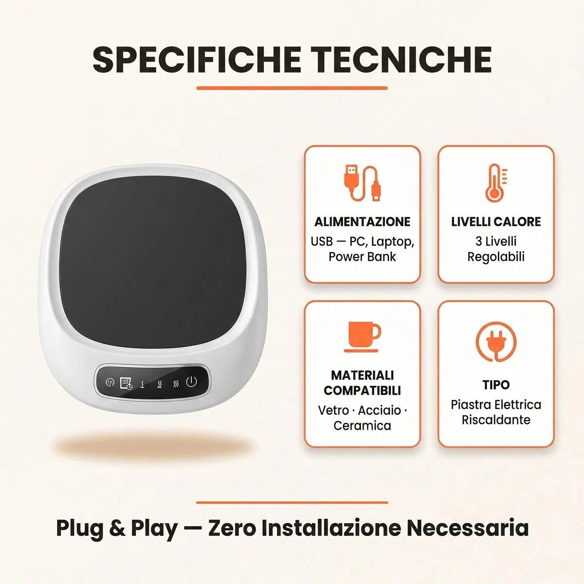 Scalda Tazze USB – Piastra Elettrica Riscaldante per Bevande – Compatibile con Tazze in Vetro, Acciaio e Ceramica – Perfetto per Casa, Ufficio e Smart Working