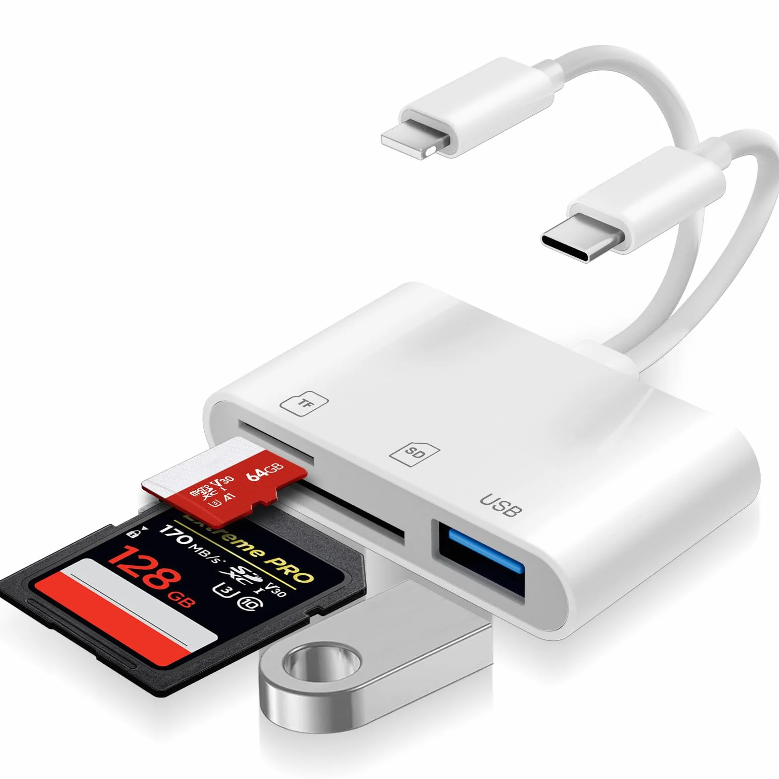 Loydia Adattatore Lettore di Schede SD per iPhone, Lettore Scheda SD per PC USB C, Lettore per Fotocamere da Lightning a Scheda SD/MicroSD, Compatibile con iPhone 15/14/12/Laptop/Tablet, Plug and Play