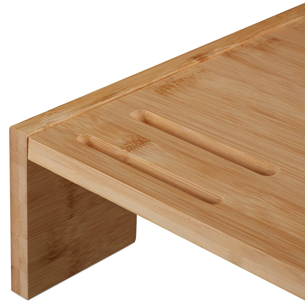 Relaxdays Supporto per Monitor, Rialzo per Schermo con 3 Scomparti, Stand per PC, HxLxP: 10,5x41x28 cm, Marrone Naturale