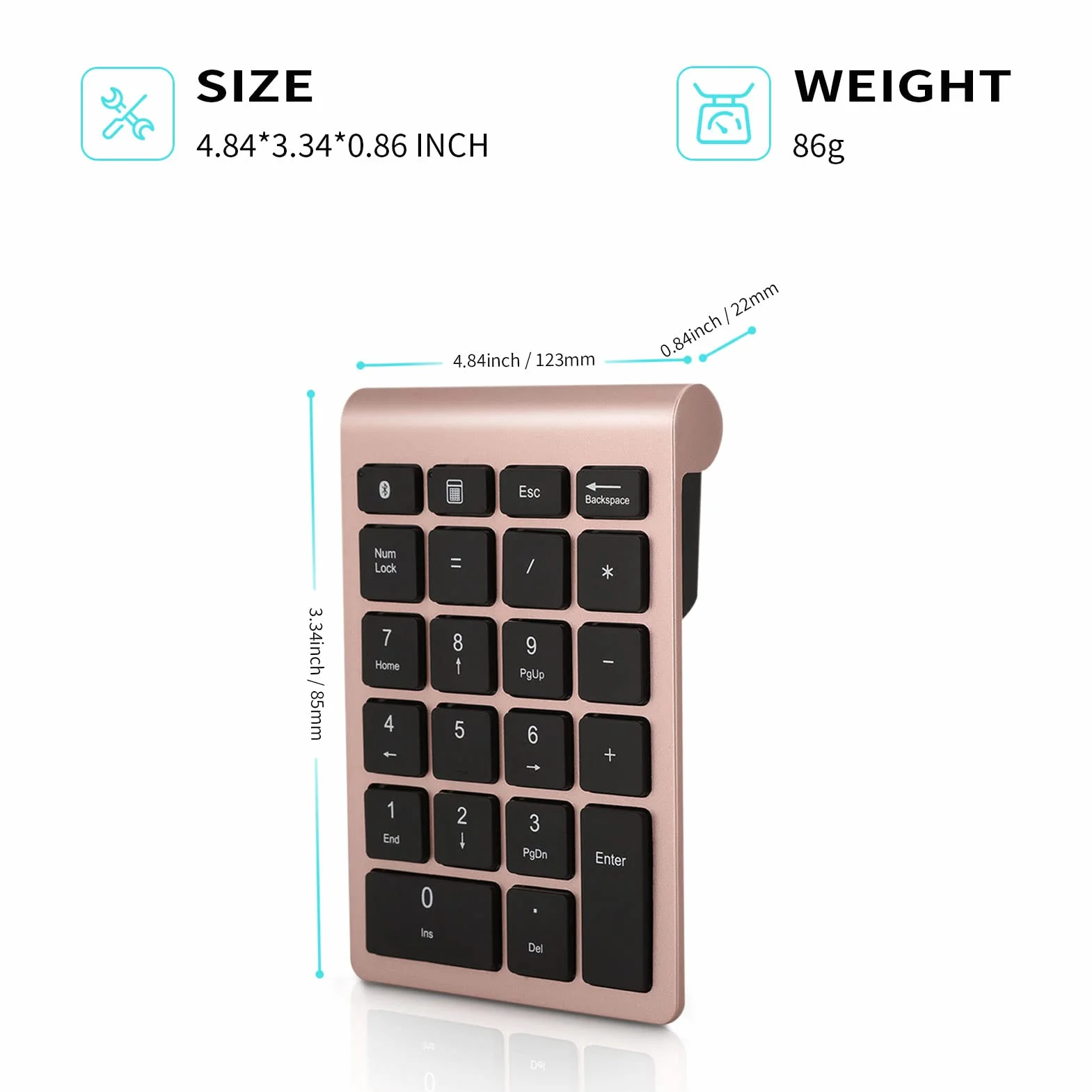 Gugxiom Blocco numerico Bluetooth 22 tasti, mini tastierino numerico portatile per la contabilità finanziaria, Bluetooth 5.0 a 10 tasti per computer portatile/desktop/PC portatile (oro rosa)