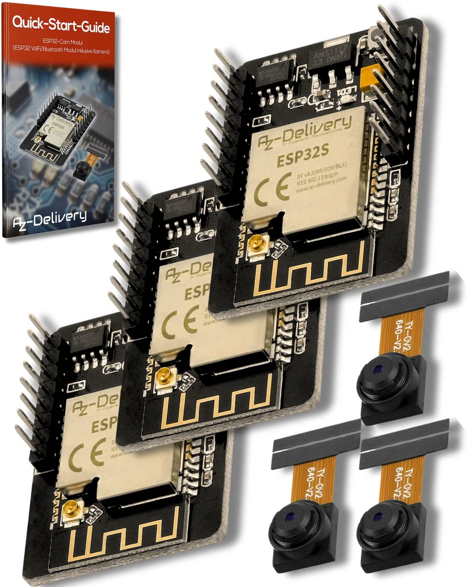 AZDelivery 3 x Modulo ESP32 Cam OV2640 + WIFI Bluetooth ESP32 5V con Dual-Core CPU a 32 bit e con Camera Development Board da 2MP compatibile con Arduino incluso un E-Book!