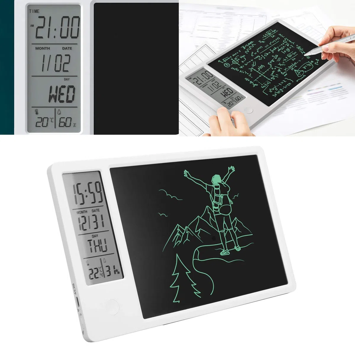 Tavoletta da scrittura LCD con stilo, calendario elettronico da tavolo Lavagna per scrittura a mano LCD Type-C Blocco note con display digitale ricaricabile con funzione di allarme, per scuole, uffici