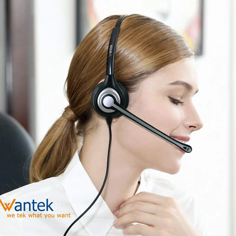 Wantek Cuffie 2,5 mm Dual con Microfono a Cancellazione del Rumore e Controllo del Volume, Auricolare Call Center per Gigaset Panasonic Telefono Fisso Cordless DECT(F602J25)