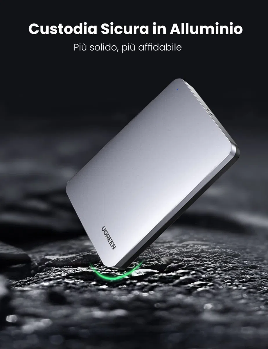 UGREEN Case Esterno per Disco Rigido 2.5" USB C 3.1 Gen 2 UASP 6Gbps Case Hard Disk Esterno per 7mm e 9.5mm SATA I II III HDD SSD 2.5" da 6TB Compatibile with WD Toshiba Seagate Hitachi, PS4, Xbox