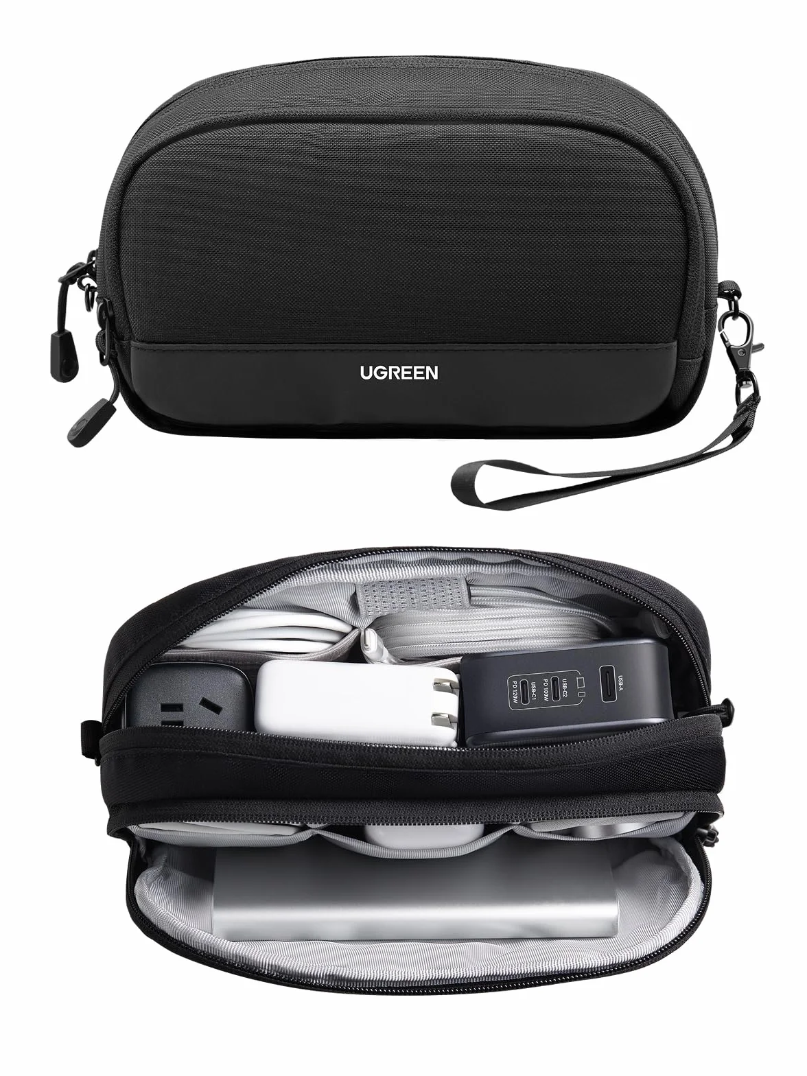 UGREEN Borsa Accessori Elettronici da Viaggio, Organizer Cavi Porta Compatibile with iPad Mini 5 4, Smartphone, Power Bank, Cable, Hard Disk, ECC Standard M Nero