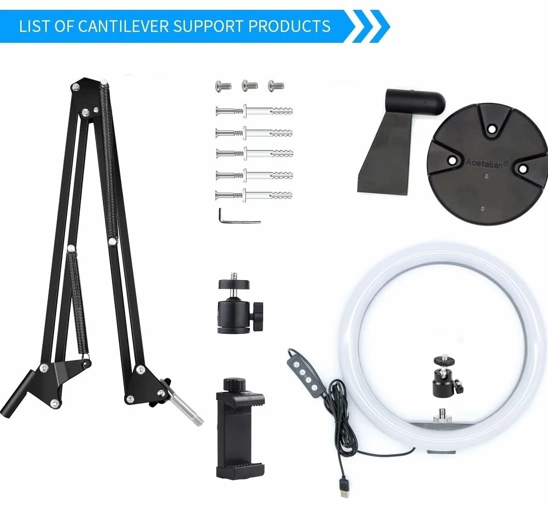 Supporto da parete per webcam con Luce, braccio supporto con luce ad anello da 26 cm compatibile con webcam Logitech C920s StreamCam C922x C930 C925e Brio C615