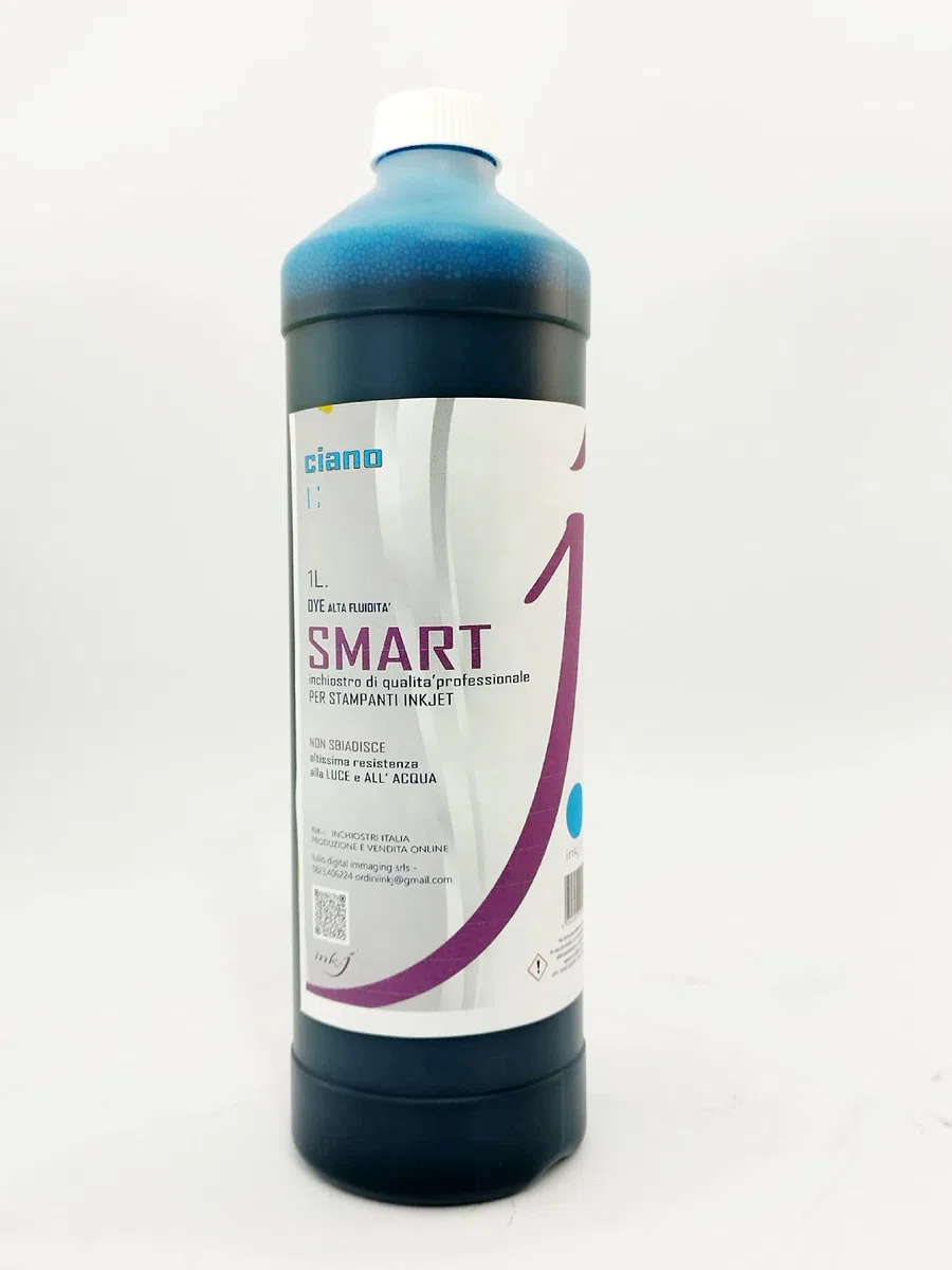 Ricarica Smart Ciano da 1 Litro per HP PAGE WIDE TUTTE LE SERIE, INCHIOSTRO DYE INDELEBILE PER CARTUCCE E SERBATOI, PULISCE GLI UGELLI IN FASE DI STAMPA