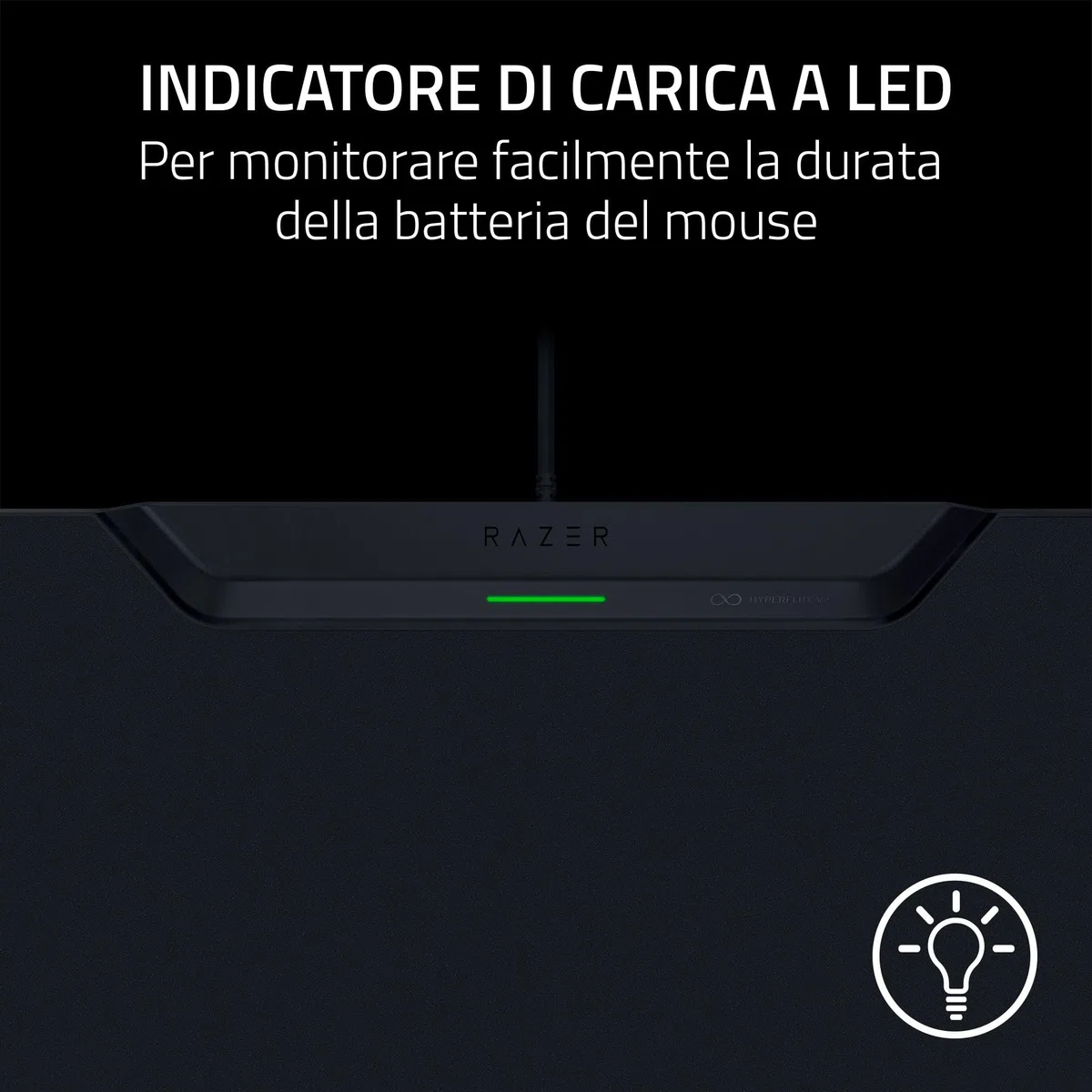 Razer HyperFlux V2 - Tappetino per mouse con ricarica wireless per mouse da gioco - tappetino per mouse da gioco e disco di ricarica (indicatore di ricarica a LED, piedini in gomma antiscivolo) Nero