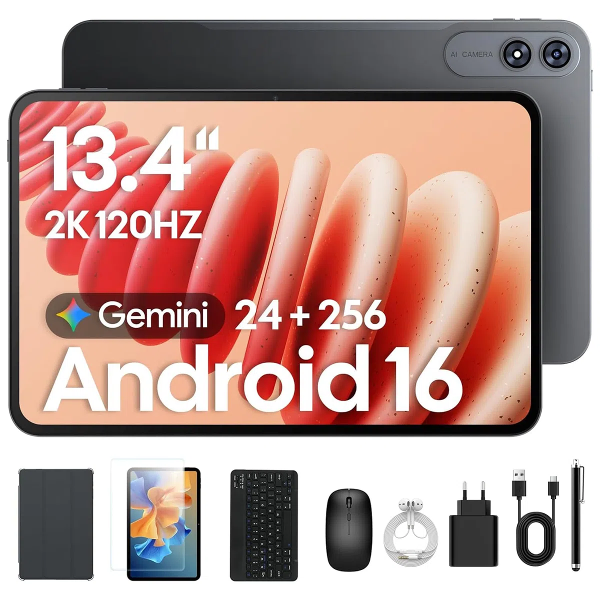 TABWEE 2026 Tablet Migliorato 13,4 Pollici Android 16 con Tastiera | Display IPS 2K 120 Hz, 24 GB RAM + 256 GB ROM, Processore Octa-Core 2,2 GHz, Batteria 10000 mAh, Pennino e Mouse Inclusi