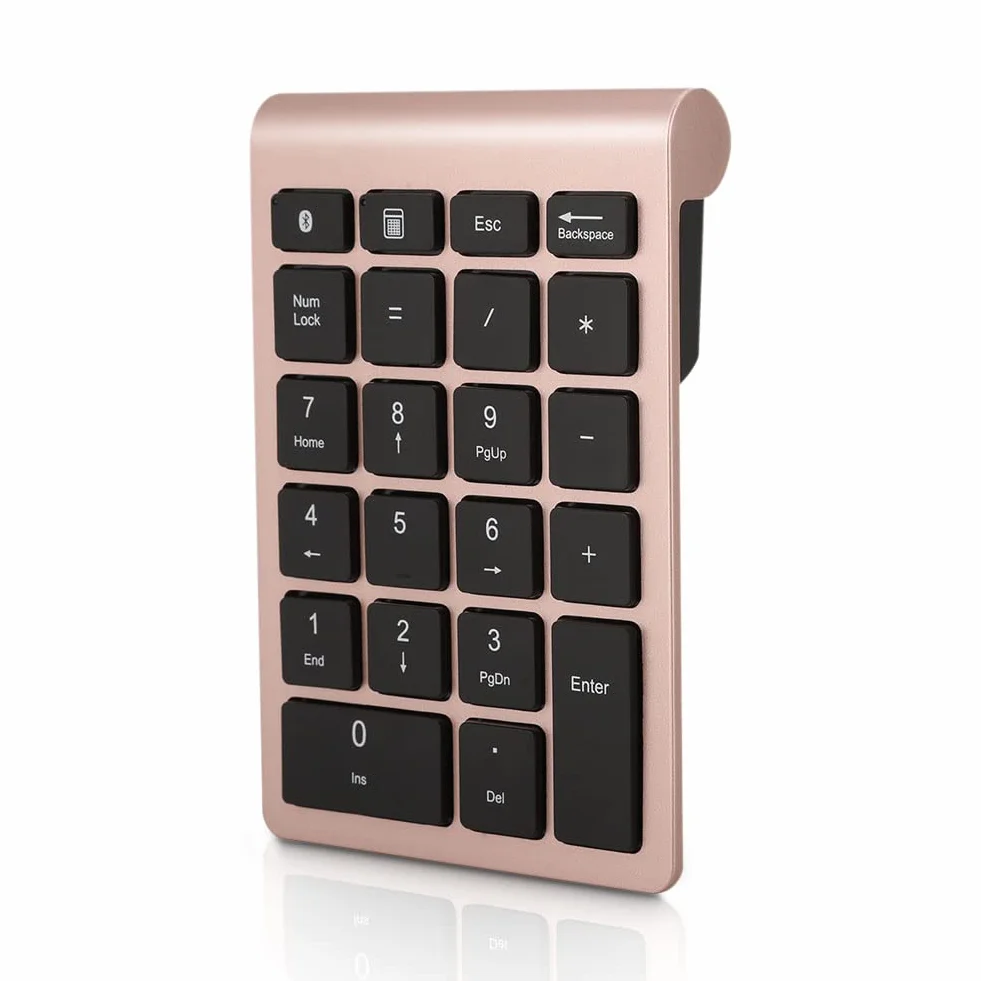 Gugxiom Blocco numerico Bluetooth 22 tasti, mini tastierino numerico portatile per la contabilità finanziaria, Bluetooth 5.0 a 10 tasti per computer portatile/desktop/PC portatile (oro rosa)