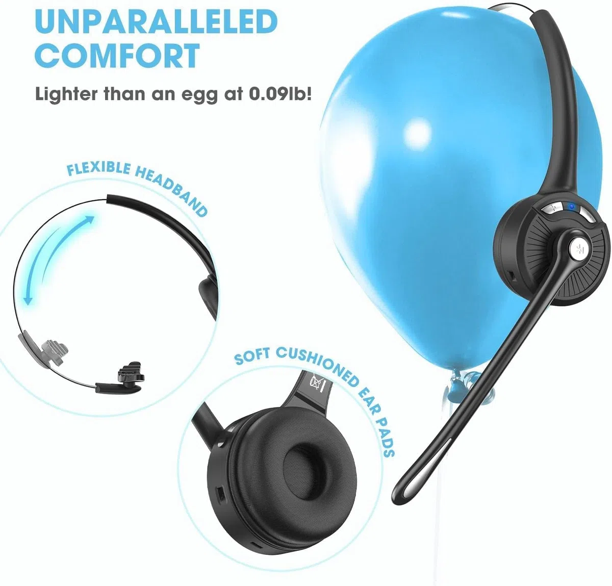 cuffie Bluetooth con microfono, cuffie on-ear wireless con cancellazione del rumore e stazione di ricarica, cuffie per telefono con pulsante muto per laptop, Skype, call center, ufficio