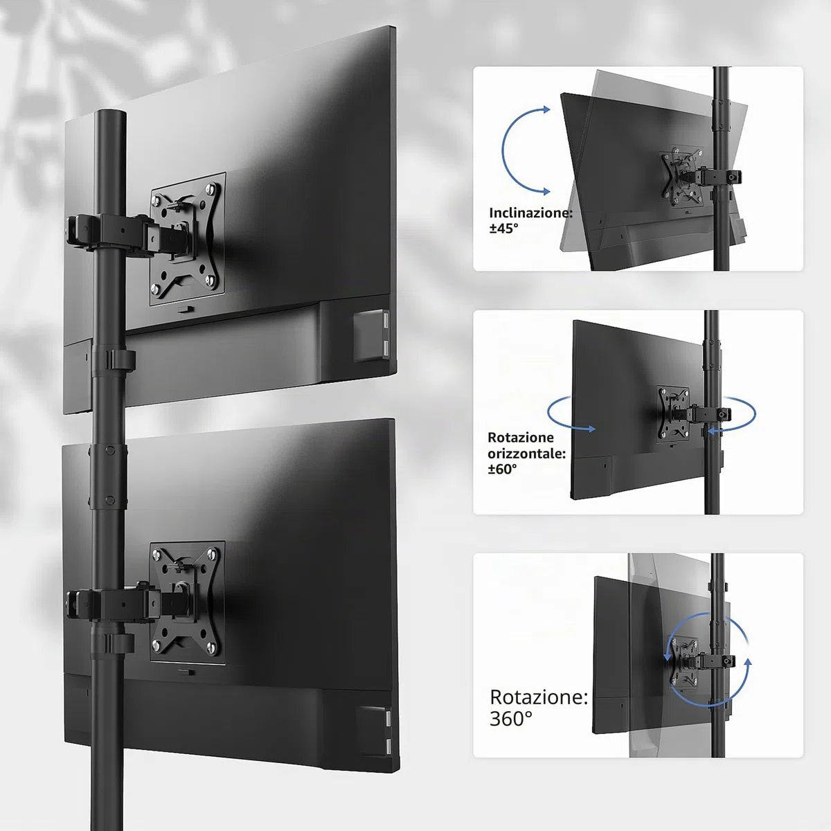 PUTORSEN Supporto per Doppio Monitor Verticale per Monitor LCD LED da 17 a 32 Pollici, Carico Massimo 9kg, 2 Modalità di Installazione