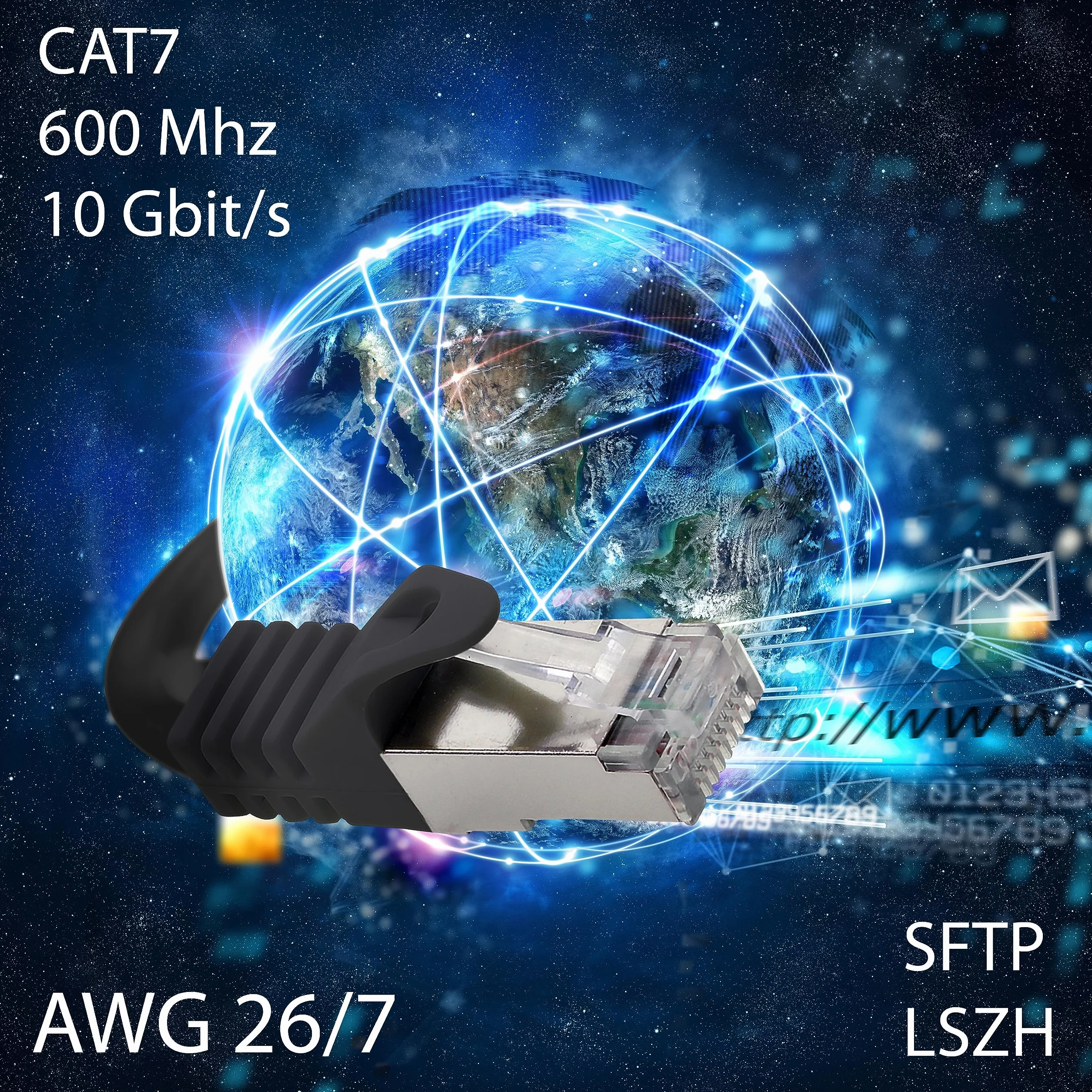 10 cavi di rete CAT.7, 1,5 m, colore nero, S-FTP LSZH PIMF 10 GB s RJ45 maschio Cat6a