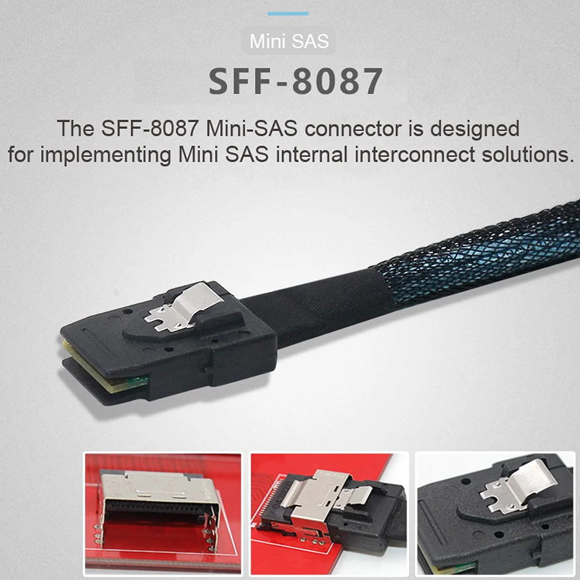 Cablecc Mini SAS SFF-8087 Host a 4 SFF-8482 Target SAS Hard Disk e SATA Cavo di alimentazione 50 cm