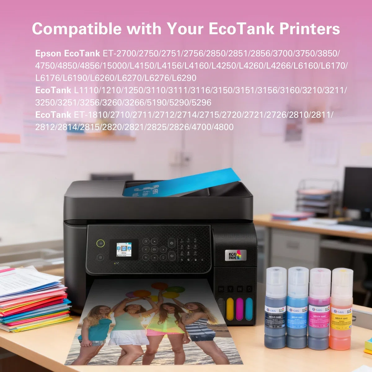 G&G Inchiostro Multipack Compatibile con Epson 102 104 per EcoTank ET-2850 ET-4800 ET-2720 ET-2712 ET-2714 ET-2715 ET-2720 ET-2721 ET-2726 ET-4700 (Inchiostro + carta fotografica)