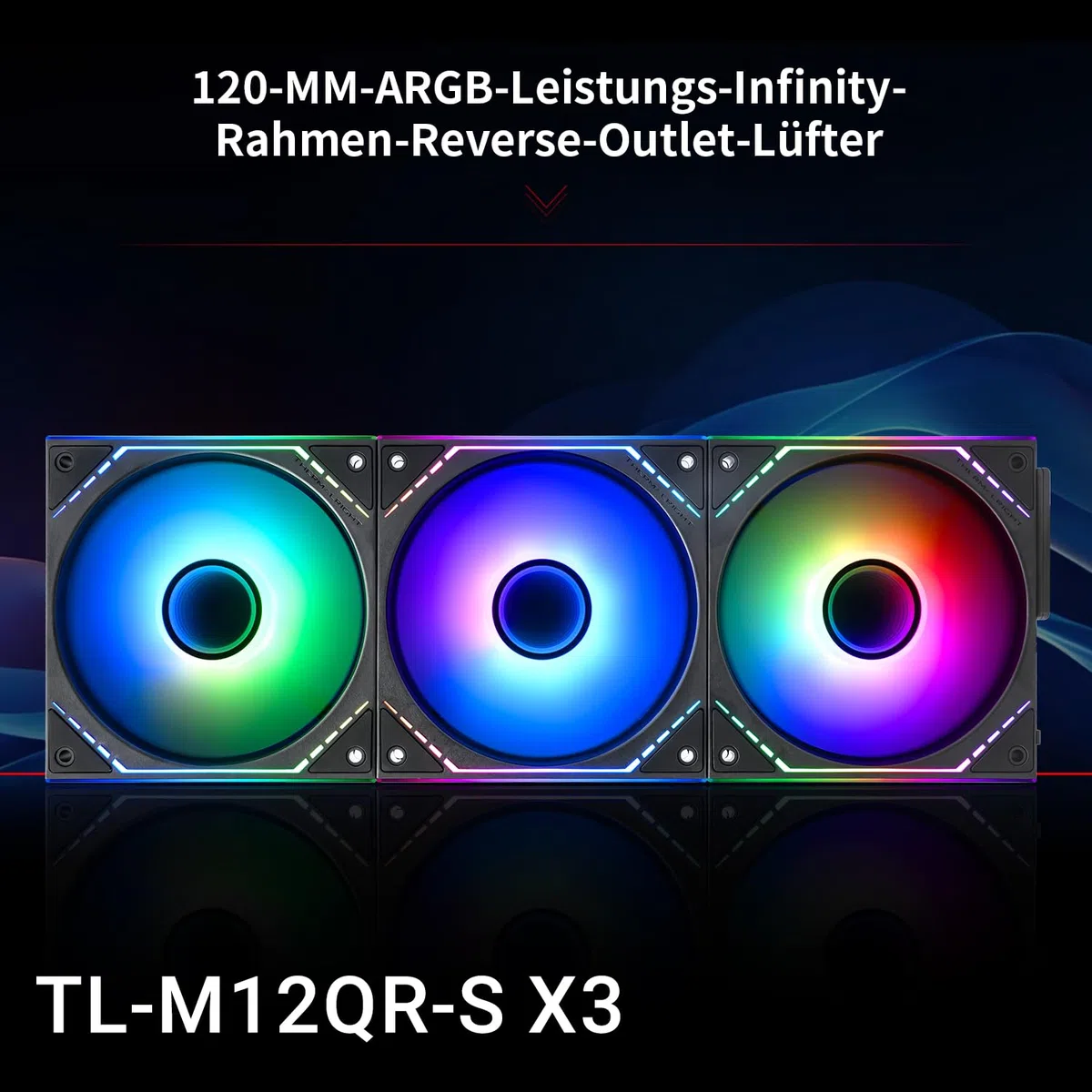 Ventole Thermalright TL-M12QR-S X3 da 120 mm silenziose, funzione PWM, effetti luce ARGB a specchio infinito, design delle pale della ventola inversa, nuovo modulo chip di alimentazione semplifica il
