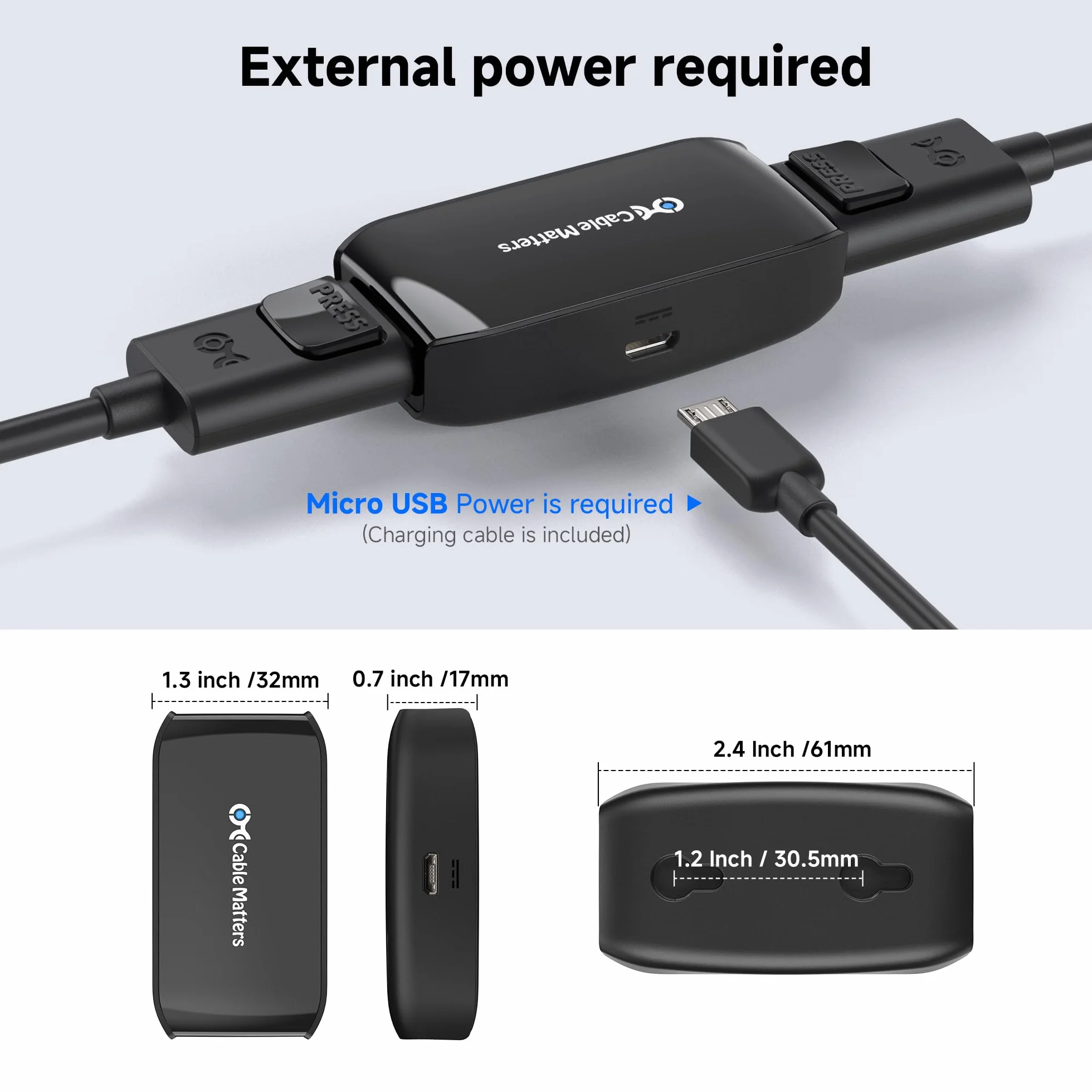 Cable Matters Ripetitore DisplayPort - Cavo Extender e Booster di Segnale per Risoluzione Video 8K per Oculus Rift e altri