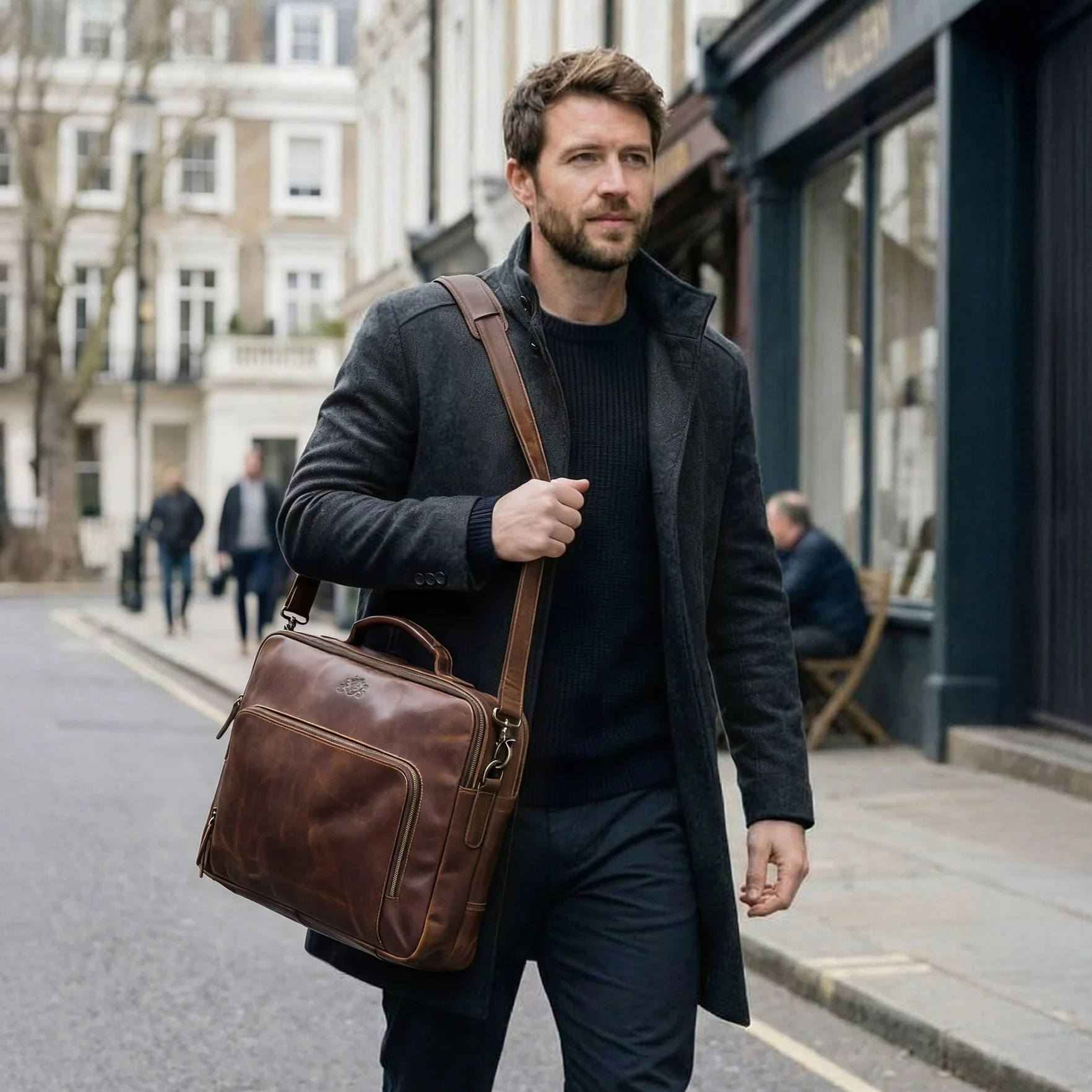 SID & VAIN Laptop Bag Simon XL Business Briefcase Real Leather 15.4 inch Laptop Portable Computer Satchel Leather Bag Women and Men