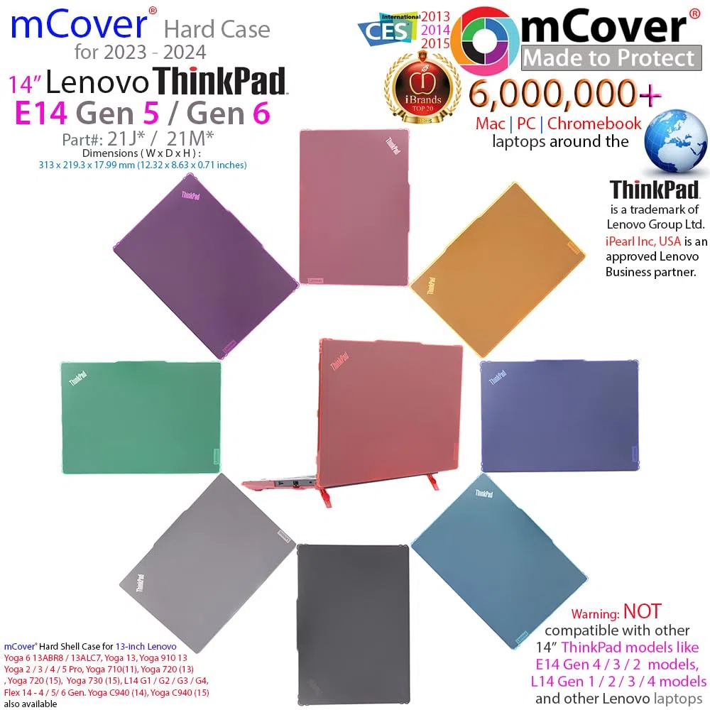 mCover Custodia rigida compatibile solo per Lenovo ThinkPad E14 Gen 5 / Gen 6 2023-2025 da 14" (con cerniera a 180°, non compatibile con altri modelli Lenovo) - Aqua