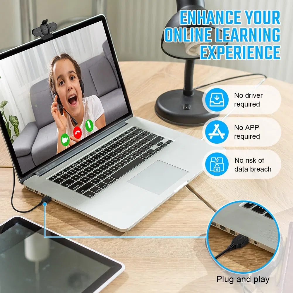 OFFCUP 4K Webcam PC con Microfono Cancellazione del Rumore, Web Cam Full HD 1080p USB Web Camera Streaming Videocamera Plug & Play PC Laptop Desktop per Videochiamate Conferenza e Studio