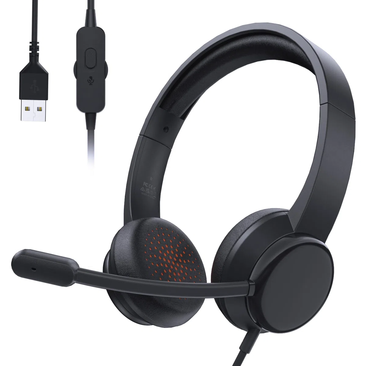 syndesmos Cuffie con Microfono per PC, Cuffie USB con Microfono a Cancellazione del Rumore, Cuffie PC per Ufficio, Computer, Portatile, Laptop, Macbook, Teams, Skype, Zoo, Cavo 1,8 m