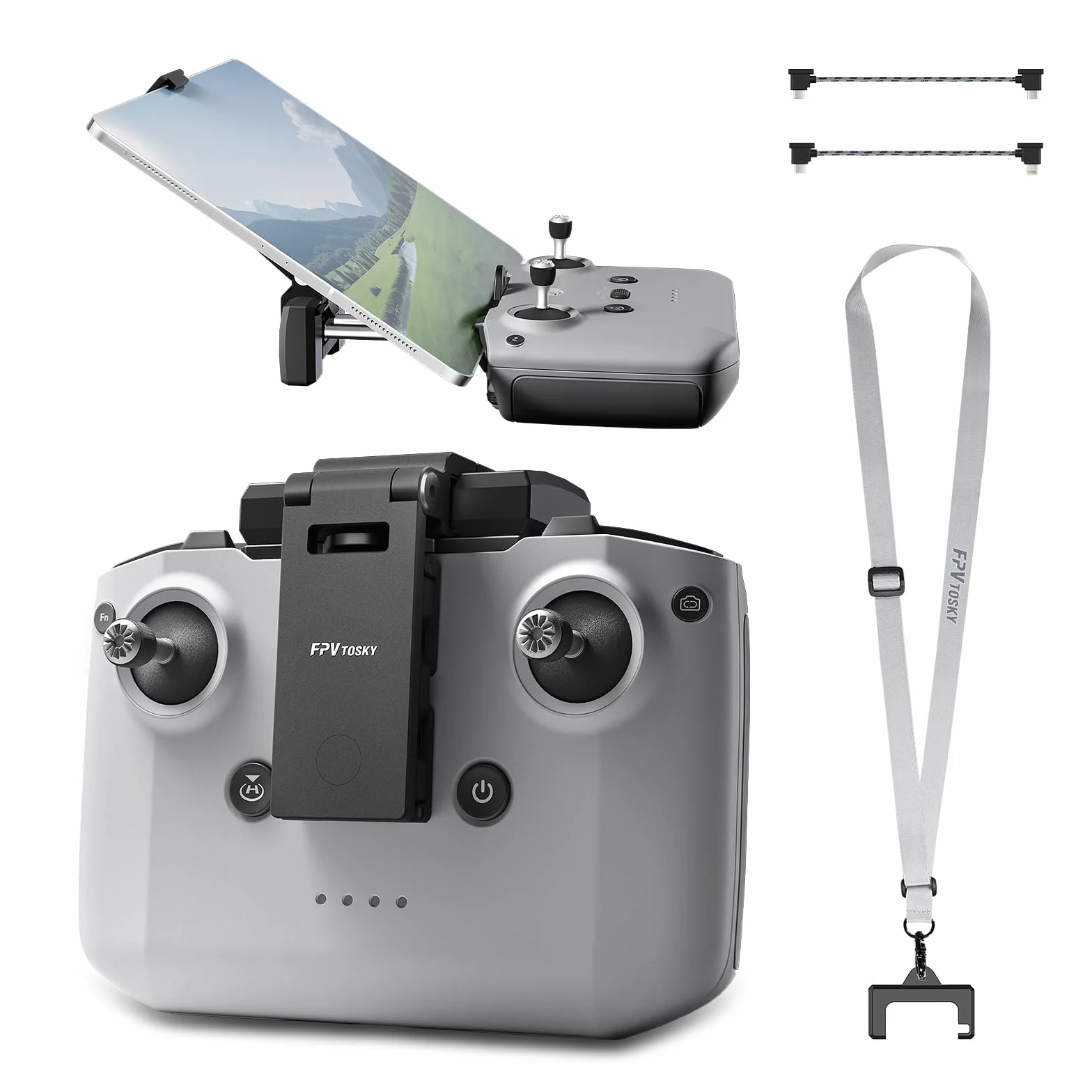FPVtosky Supporto per tablet senza smontaggio per DJI Lito 1/ X1/ Mini 5/4/3 Pro/Mini 4K/2 SE/Neo/Air 3 / Flip, supporto pieghevole per iPad da 18-30 cm, include laccetto e 2 cavi per DJI RC-N1/N2/N3